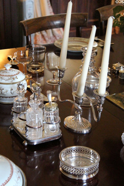 Cruet set & candlestick in dining room at Castle Fraser. Aberdeenshire, Scotland.