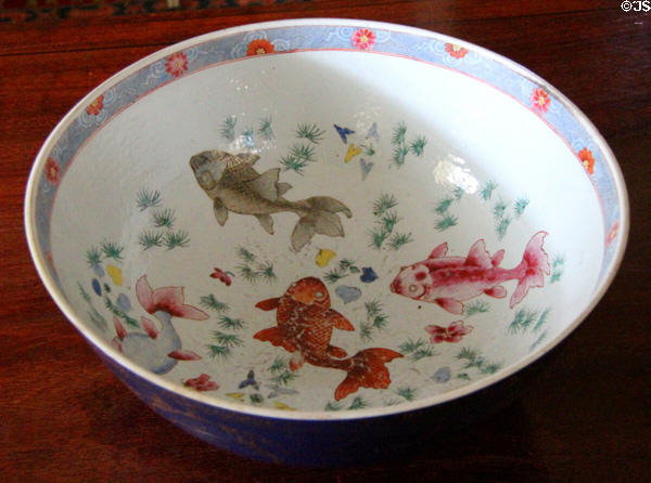 Chinese import punchbowl with painted carp at Castle Fraser. Aberdeenshire, Scotland.