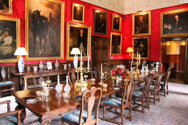 Dining room with Leith family portraits at Fyvie Castle. Turriff, Scotland.