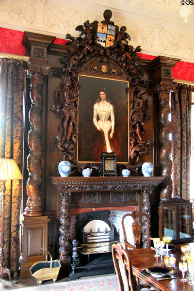 Dining room carved fireplace (1890) at Fyvie Castle. Turriff, Scotland.