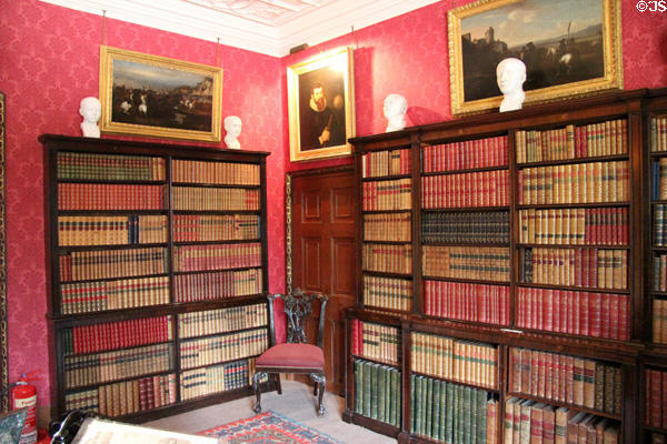 Library with phrenology heads at Fyvie Castle. Turriff, Scotland.