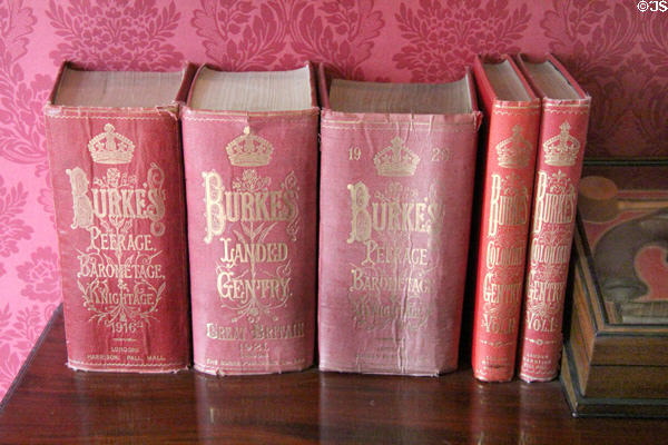 Copies of Burke's Peerage (1916-20) in library at Fyvie Castle. Turriff, Scotland.
