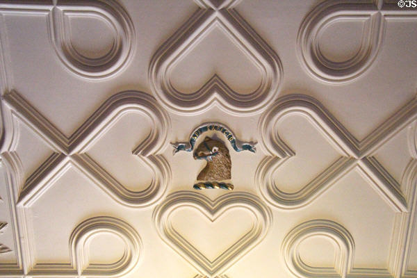 Ceiling plaster with muzzled bear in library at Fyvie Castle. Turriff, Scotland.