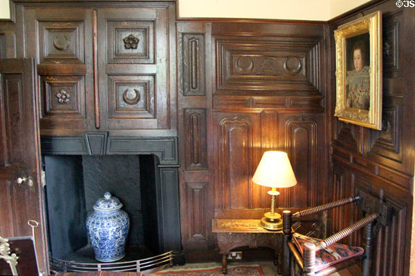 Wood panelling in Charter room at Fyvie Castle. Turriff, Scotland.
