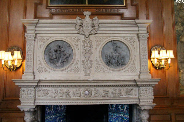 Gallery fireplace mantle details at Fyvie Castle. Turriff, Scotland.