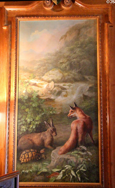 Rabbit, tortoise & fox painting by John Bucknell Russell in entrance hall at Haddo House. Methlick, Scotland.