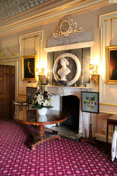 First floor hall fireplace with carved bust (1855) of Queen Victoria at Haddo House. Methlick, Scotland.