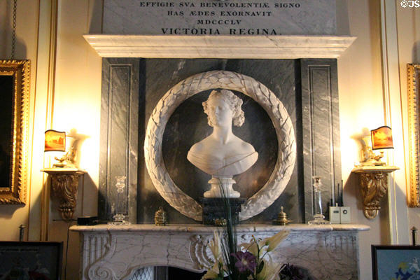 Queen Victoria marble bust (1855) by Baron Marochetti over upstairs hall fireplace of at Haddo House. Methlick, Scotland.