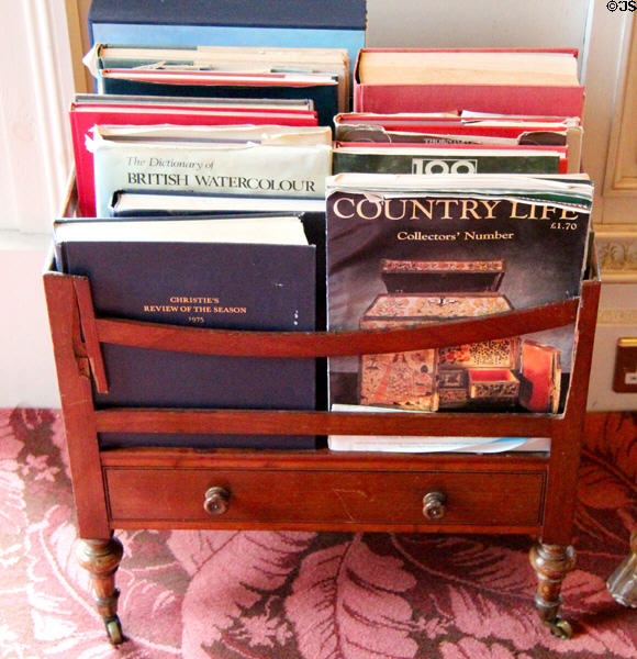 Magazine rack in morning room at Haddo House. Methlick, Scotland.