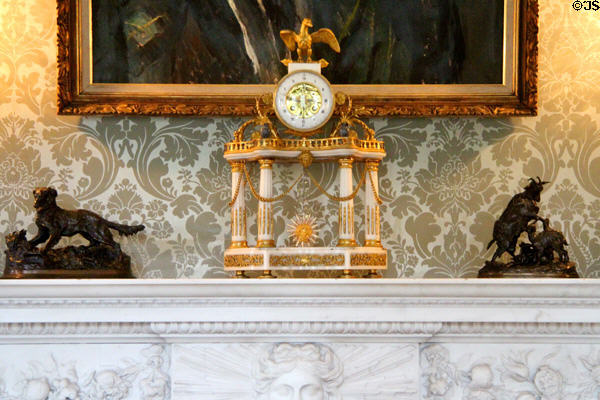 Mantle clock & statuettes in dining room at Haddo House. Methlick, Scotland.