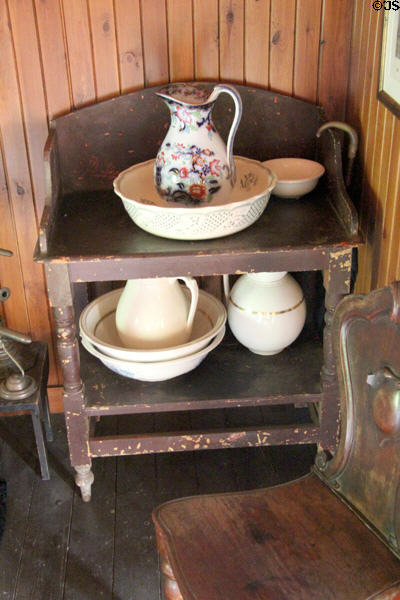 Farmhouse washstand with pitcher & basin at Pitmedden Garden. Pitmedden, Scotland.