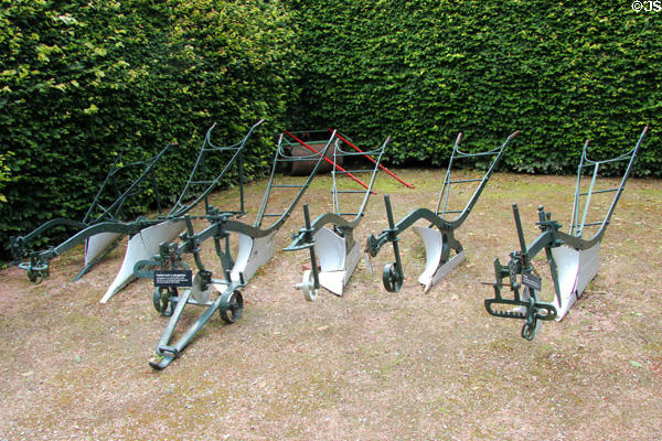Ploughshares in Museum of Farming Life at Pitmedden Garden. Pitmedden, Scotland.