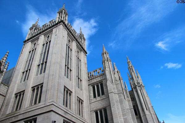 Towers of Broad St. facade (1905) of Marischal College. Aberdeen, Scotland.