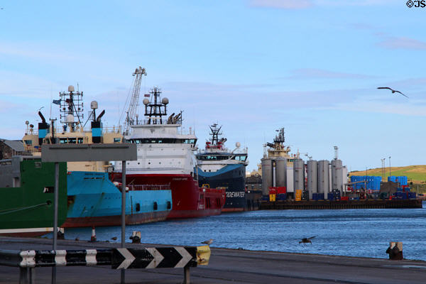 Ships at Victoria Docks of Aberdeen harbor. Aberdeen, Scotland.