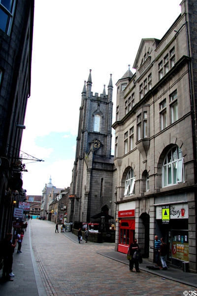 Belmont Streetscape with former West St Nicholas Kirk (1830). Aberdeen, Scotland.