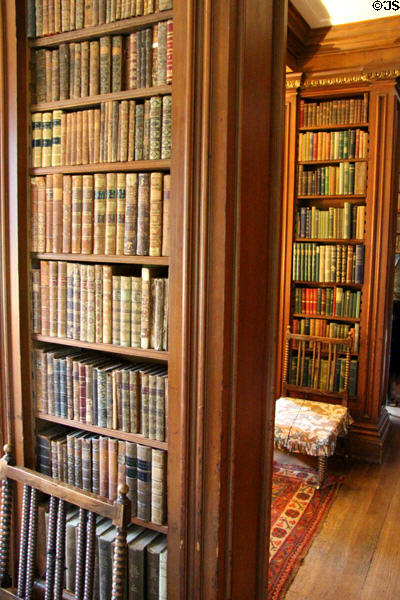 Bookshelves in library at Brodie Castle. Brodie, Scotland.