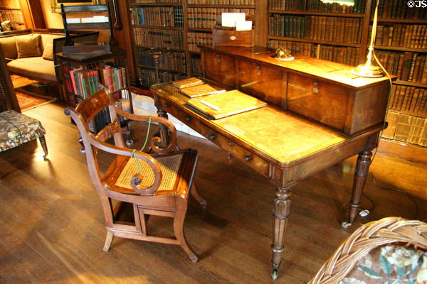 Writing desk plus chair which unfolds into ladder in library at Brodie Castle. Brodie, Scotland.