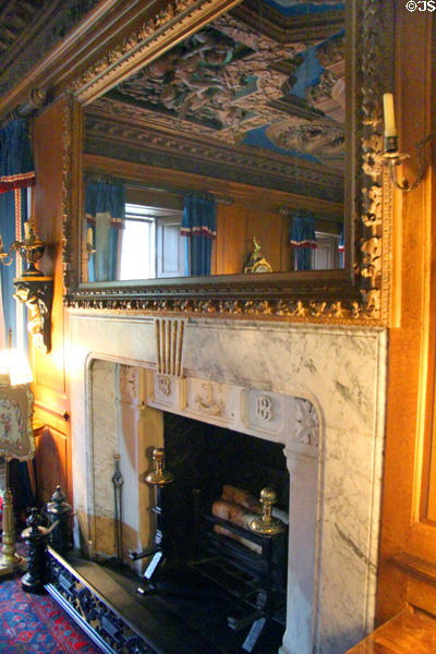 Dining room fireplace at Brodie Castle. Brodie, Scotland.
