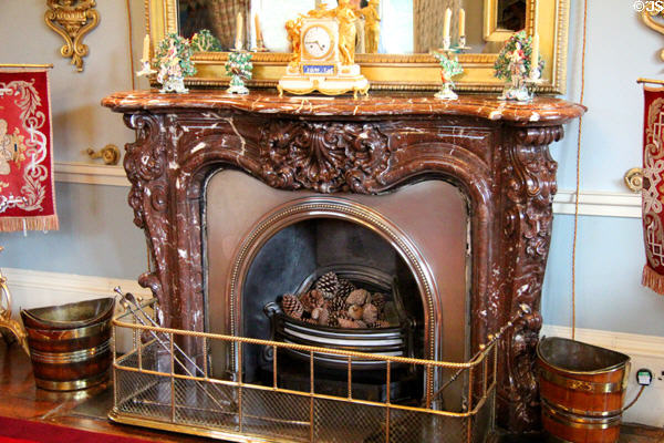 Parlor fireplace at Brodie Castle. Brodie, Scotland.
