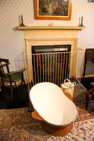 Tin bathtub before fireplace at Brodie Castle. Brodie, Scotland.