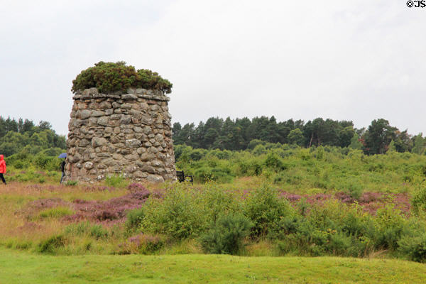 Memorial stone cairn (1881) built by Duncan Forbes of Culloden at Culloden Battlefield after site became shrine to Scots. Culloden Moor, Scotland.