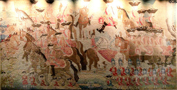 Embroidery showing Cumberland's cavalry & troops (mid-late 18thC) at Culloden Moor Visitor Centre. Culloden Moor, Scotland.