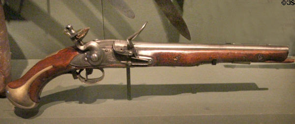 British made flintlock military pistol (18thC) believed used by a Scot at Culloden at Culloden Moor Visitor Centre. Culloden Moor, Scotland.