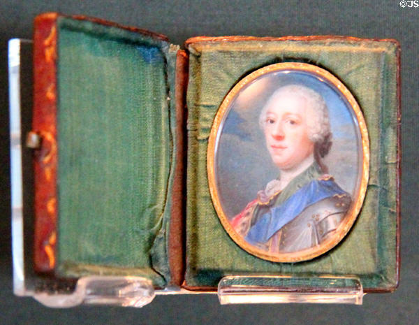 Miniature portrait of Prince Charles Edward Stuart (1758-61) by James Byres from Aberdeenshire painted in exile in Italy at Culloden Moor Visitor Centre. Culloden Moor, Scotland.