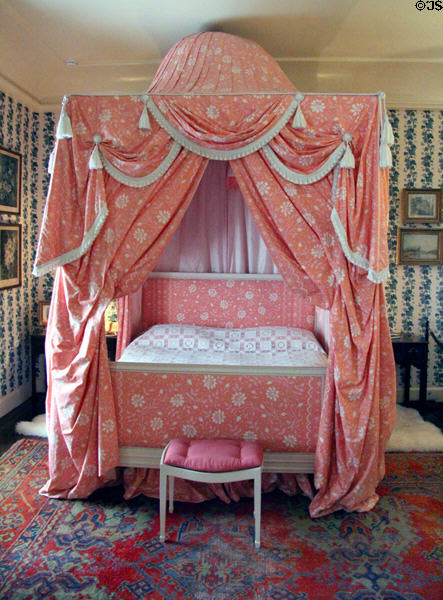 Woodcock bedroom with Sheraton four-poster canopy bed (1789) at Cawdor Castle. Cawdor, Scotland.