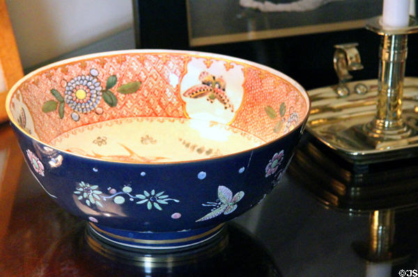 Chinese export punchbowl in pink bedroom at Cawdor Castle. Cawdor, Scotland.