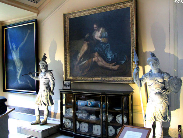 Great staircase lobby with statues, paintings & porcelain at Duff House. Banff, Scotland.