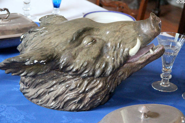 Tureen in shape of boar's head in dining room at Duff House. Banff, Scotland.