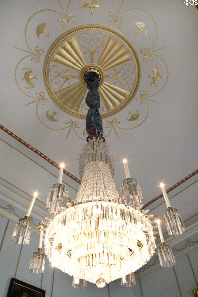 North drawing room cut glass 'tent & waterfall' chandelier (c1850) at Duff House. Banff, Scotland.
