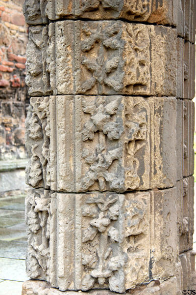 Carving detail on west door at Elgin Cathedral. Elgin, Scotland.