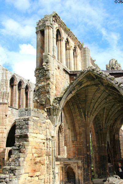 Nave walls with remnant Gothic aisle roof at Elgin Cathedral. Elgin, Scotland.
