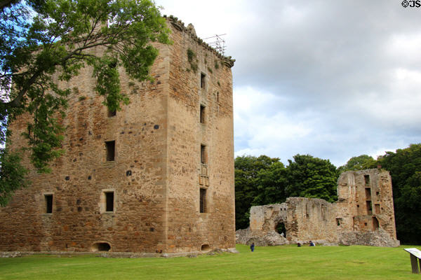 Spynie Palace ruins of home of Bishops of Moray run as a museum by Historic Scotland (HES). Elgin, Scotland.