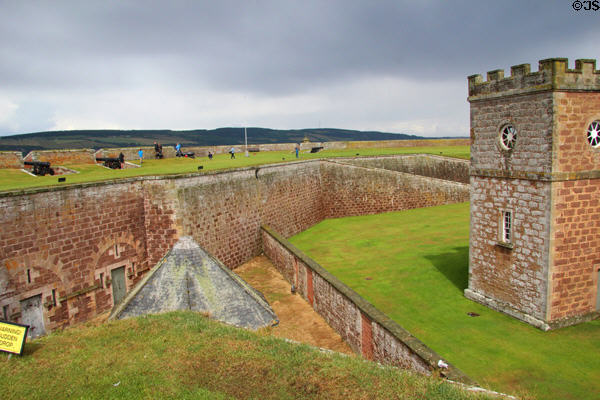 Walls with gun emplacements around Regimental Chapel at Fort George. Fort George, Scotland.