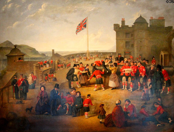 78th Highlanders - Day at Home, Edinburgh Castle painting (c1860) by John Myles at Fort George Highlanders' Museum. Fort George, Scotland.