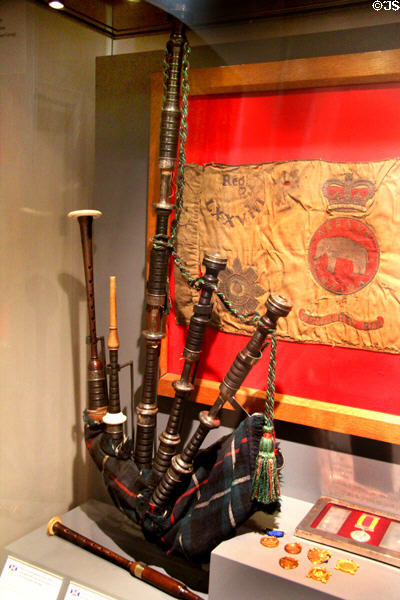 Bagpipes (c1890) used by Seaforth Highlanders at Fort George Highlanders' Museum. Fort George, Scotland.