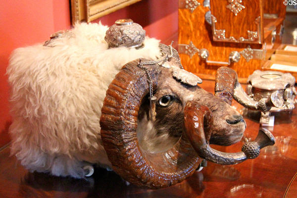 Ram's head snuff mull with silver mounts (1874) at Fort George Highlanders' Museum. Fort George, Scotland.