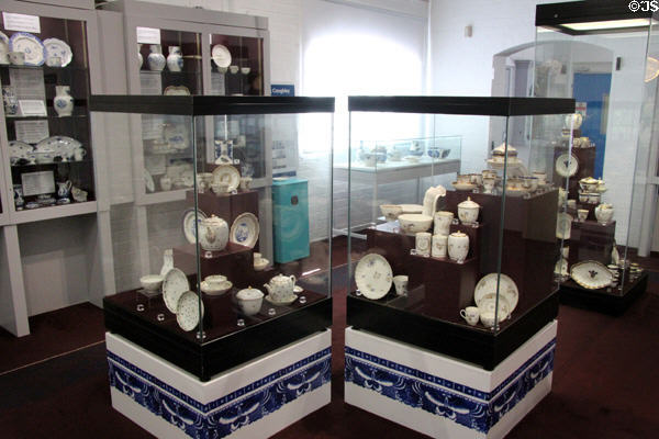 Gallery displaying local pottery & porcelain heritage collection at Coalport China Museum. Ironbridge, England.