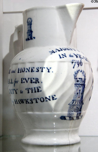 Election campaign jug (1796) earliest known Coalport product at Coalport China Museum. Ironbridge, England.