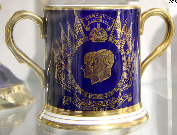 Coalport mug (1937) commemorating coronation of King Gorge VI at Coalport China Museum. Ironbridge, England.