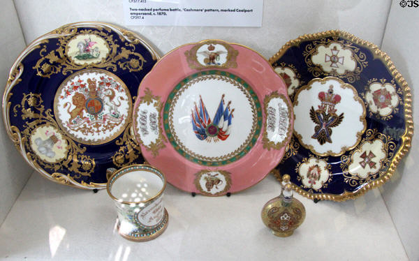 Plates painted for royal houses (c1945-1855) at Coalport China Museum. Ironbridge, England.