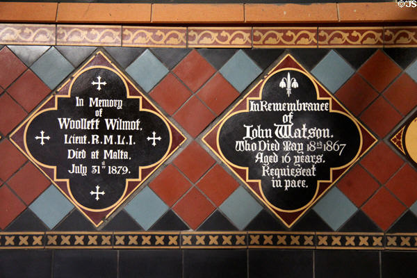 Encaustic church tiles (1860-70s) typical of Victorian England at Jackfield Tile Museum. Ironbridge, England.