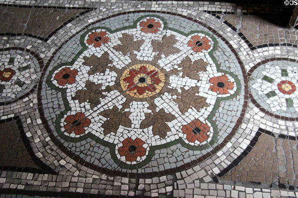 Mosaic floor with circle of Tudor rose at Jackfield Tile Museum. Ironbridge, England.