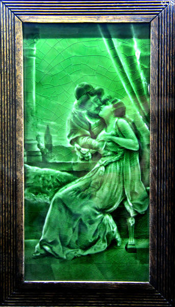 Victorian tile panel with image of Romeo & Juliet at Jackfield Tile Museum. Ironbridge, England.