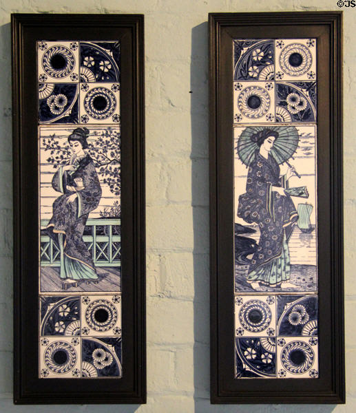 Fireplace tile panels in Japanese style (1880) by Owen Gibbons for Maw & Co at Jackfield Tile Museum. Ironbridge, England.