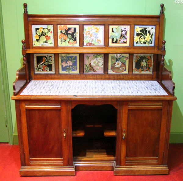 Washstand with floral tiles (c1883) by Maw & Co at Jackfield Tile Museum. Ironbridge, England.