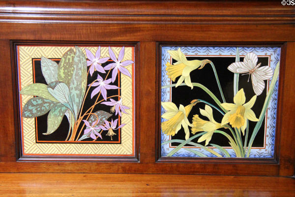 Tiles with flowers & butterflies on washstand (c1883) by Maw & Co at Jackfield Tile Museum. Ironbridge, England.